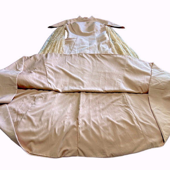 Women’s Formal Maxi Dress W/Overly Long Cape Style Floral Lace Sleeves Sz 10 - Picture 12 of 16